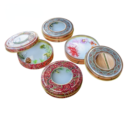 بسته بندی قلع چای فلزی مستطیلی ظروف گرد ظرف خالی درب شیشه چاپ سفارشی
