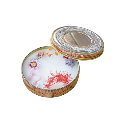 50 گرم 100 گرم 200 گرم جعبه حلبی زعفرانی ادویه درجه غذا درب برجسته مستطیلی